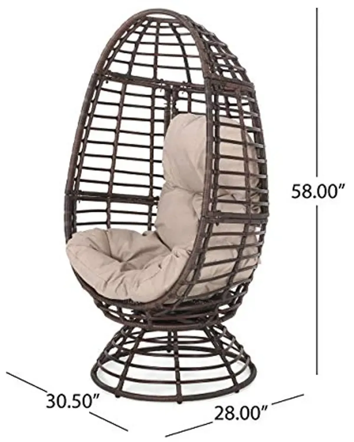 Christopher Knight Home Frances Outdoor Wicker Swivel Egg Chair with Cushion, Dark Brown, Beige