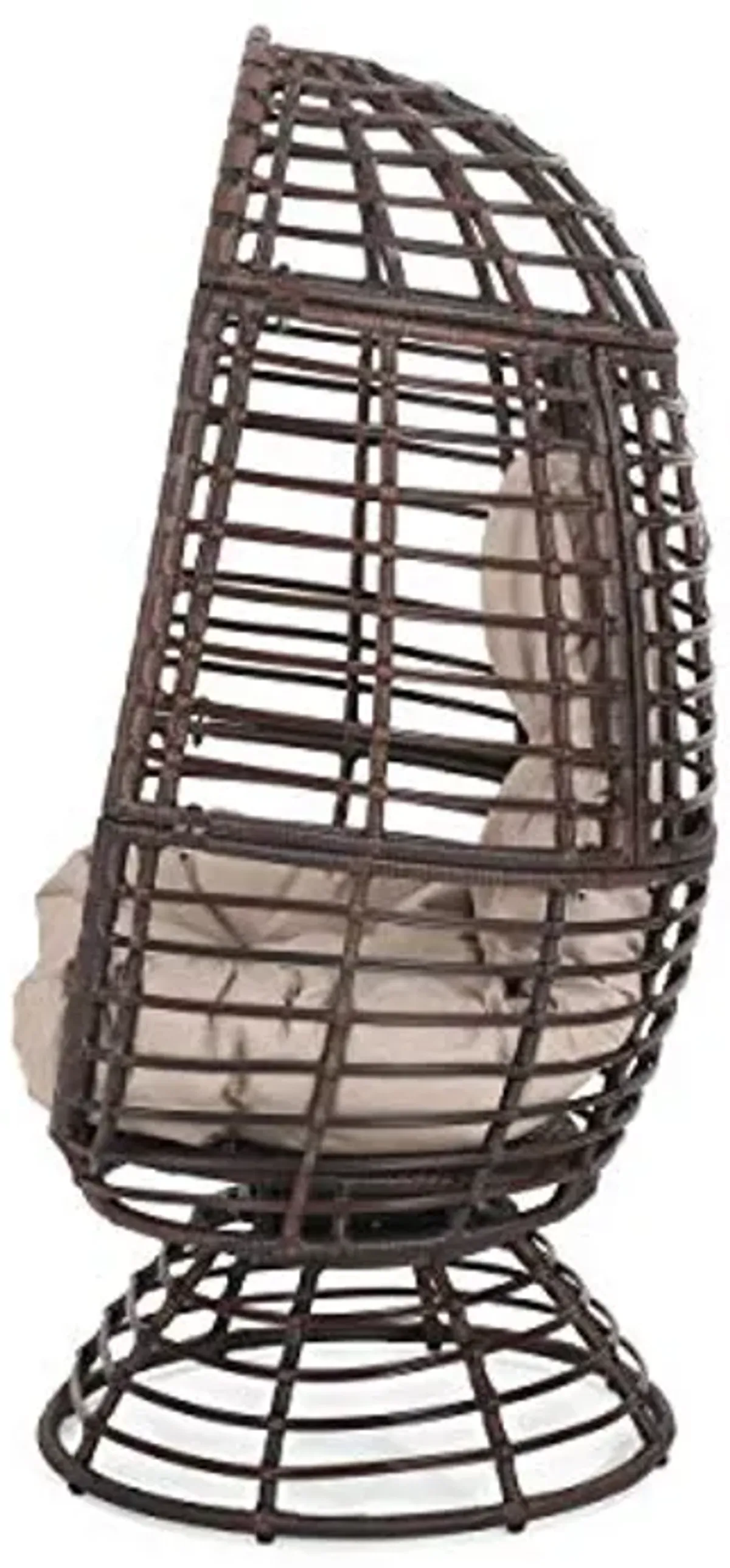 Christopher Knight Home Frances Outdoor Wicker Swivel Egg Chair with Cushion, Dark Brown, Beige