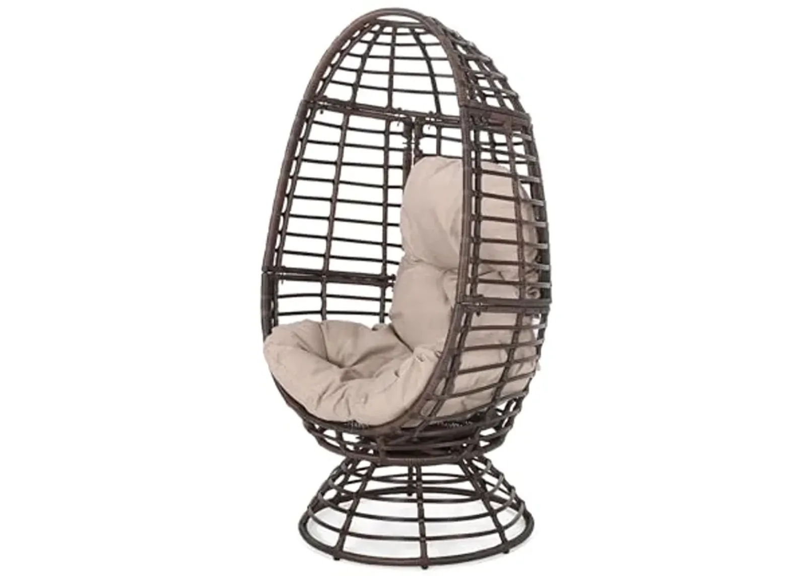 Christopher Knight Home Frances Outdoor Wicker Swivel Egg Chair with Cushion, Dark Brown, Beige