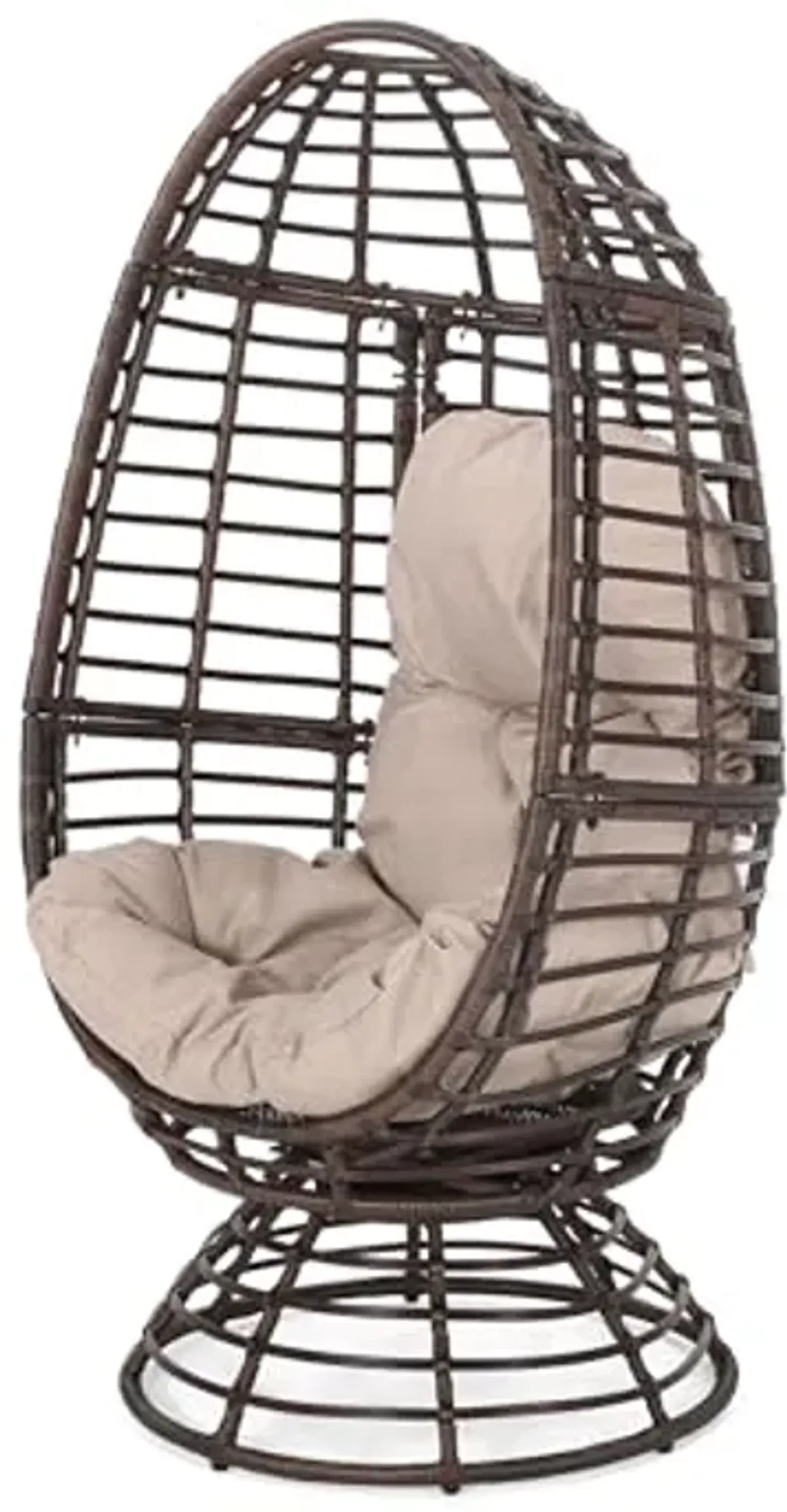 Christopher Knight Home Frances Outdoor Wicker Swivel Egg Chair with Cushion, Dark Brown, Beige