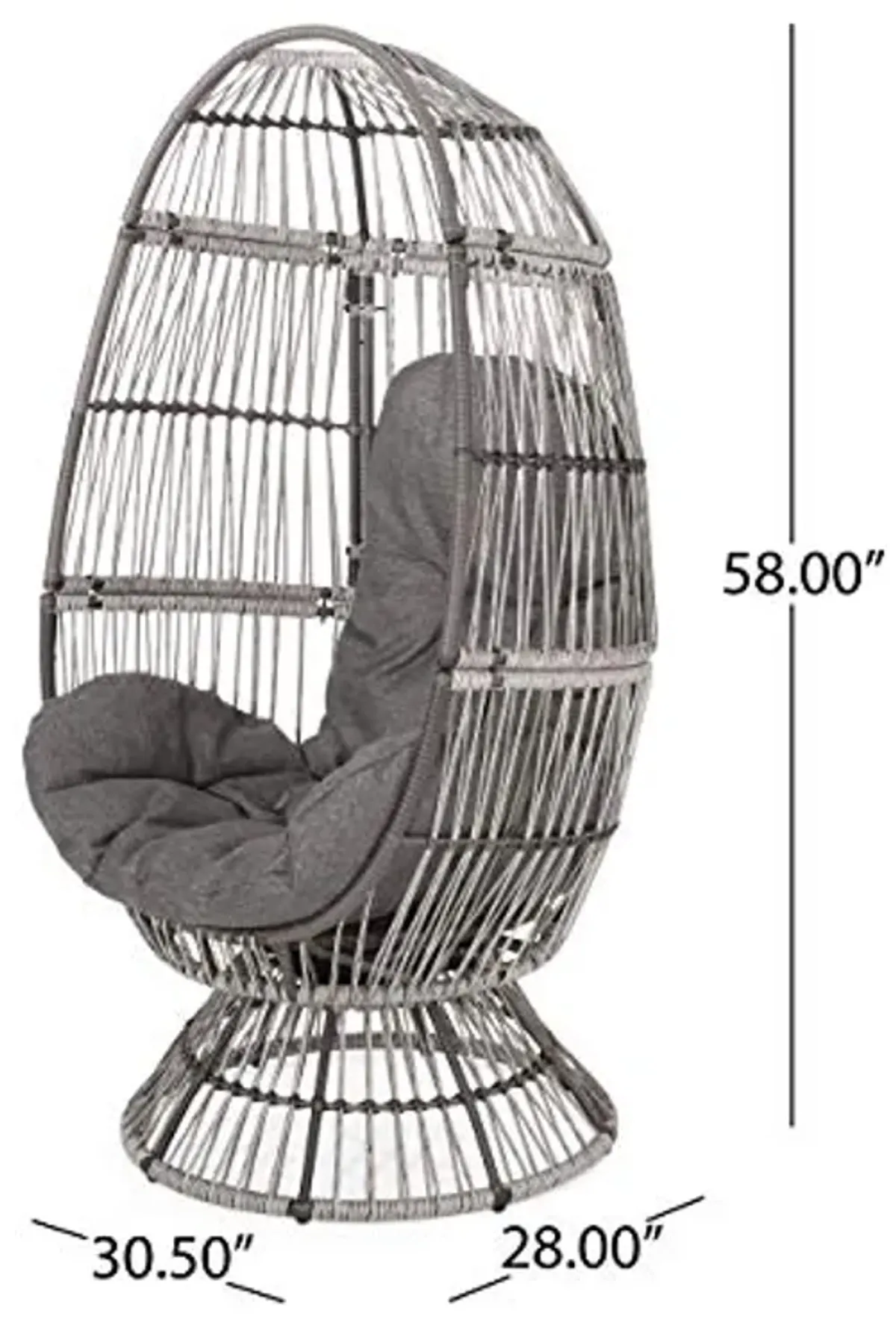 Christopher Knight Home Ellen Outdoor Wicker Swivel Egg Chair with Cushion, Gray, Dark Gray, Taupe