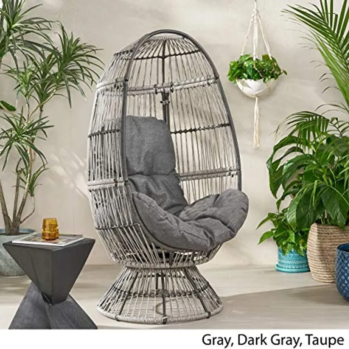 Christopher Knight Home Ellen Outdoor Wicker Swivel Egg Chair with Cushion, Gray, Dark Gray, Taupe