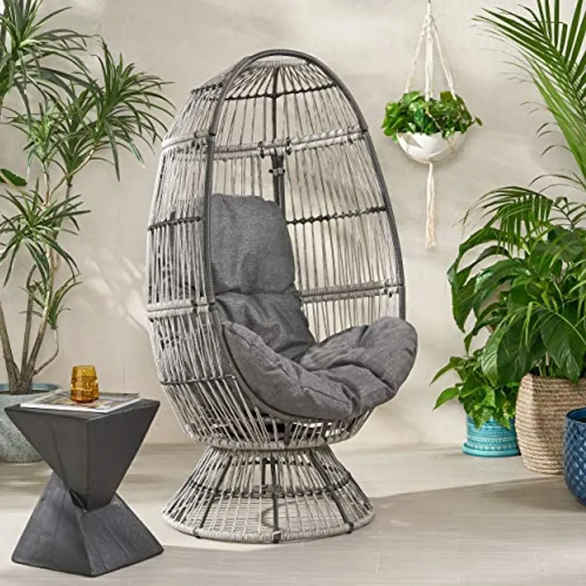 Christopher Knight Home Ellen Outdoor Wicker Swivel Egg Chair with Cushion, Gray, Dark Gray, Taupe