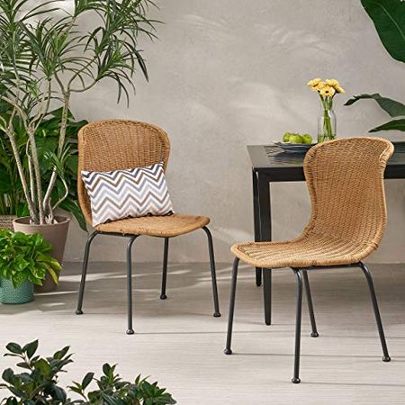 Christopher Knight Home Dinah Outdoor Wicker Dining Chair (Set of 2), Light Brown, Black