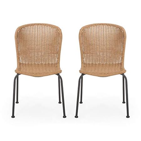 Christopher Knight Home Dinah Outdoor Wicker Dining Chair (Set of 2), Light Brown, Black