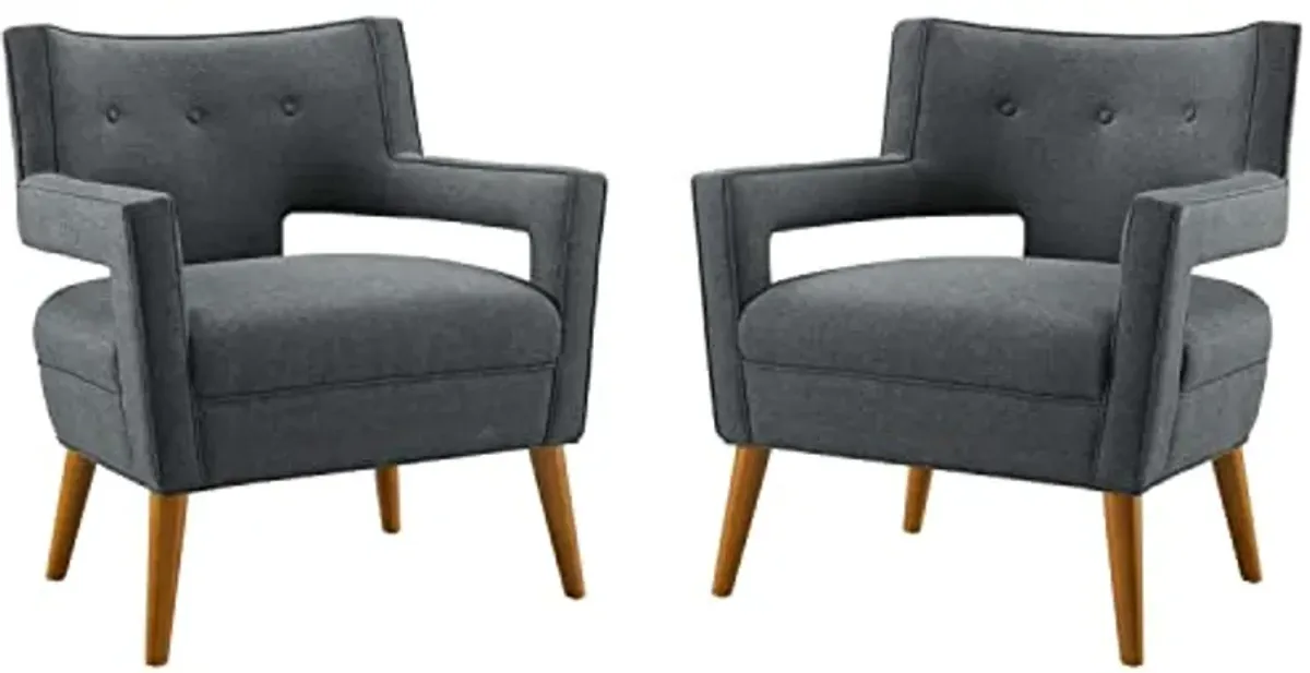 Modway Sheer Upholstered Fabric Mid-Century Modern Set of 2 in Gray, 2 Armchairs