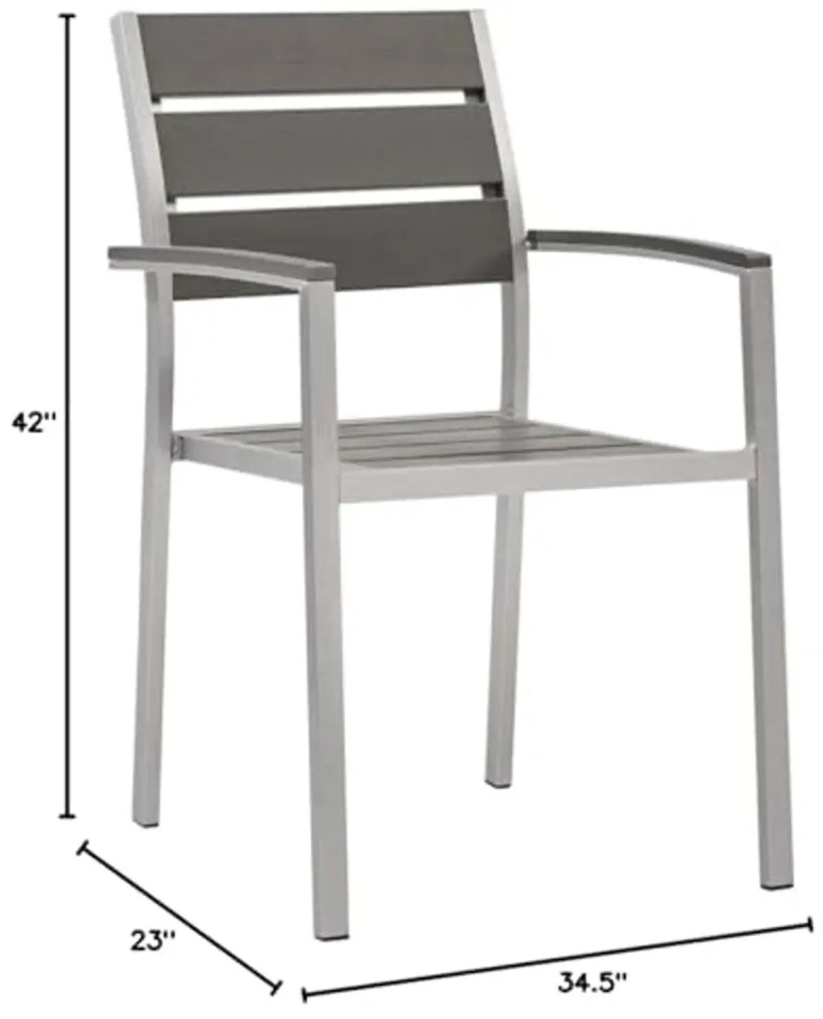 Modway Shore Outdoor Patio Aluminum Dining Armchair Set of 2 in Silver Gray