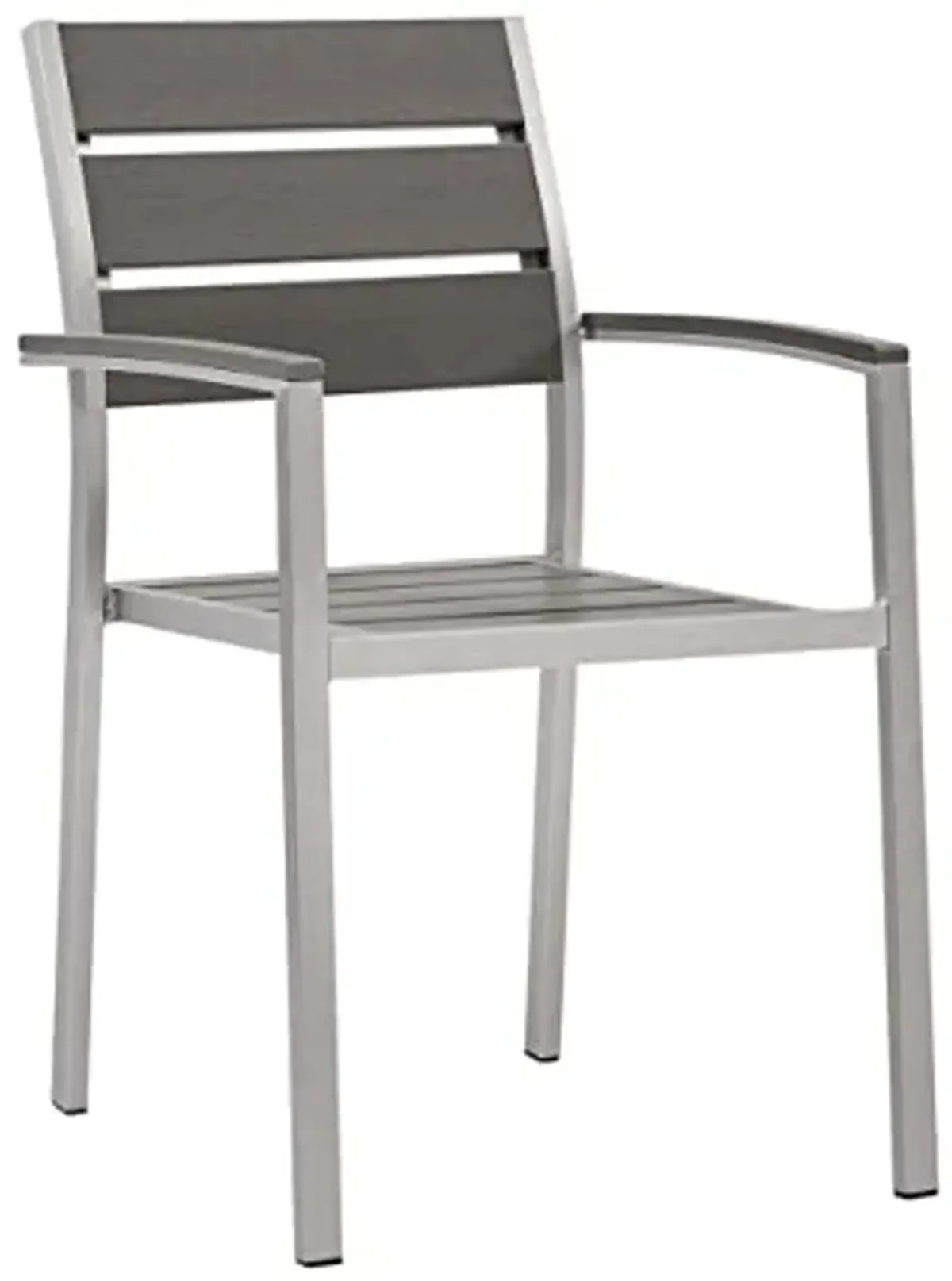 Modway Shore Outdoor Patio Aluminum Dining Armchair Set of 2 in Silver Gray