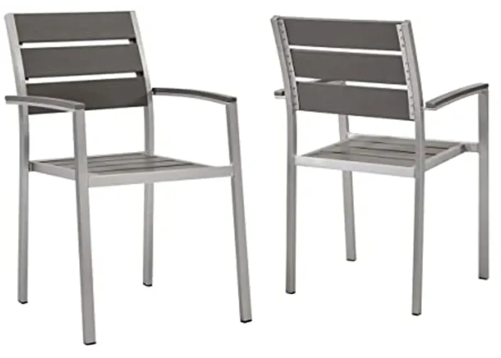 Modway Shore Outdoor Patio Aluminum Dining Armchair Set of 2 in Silver Gray