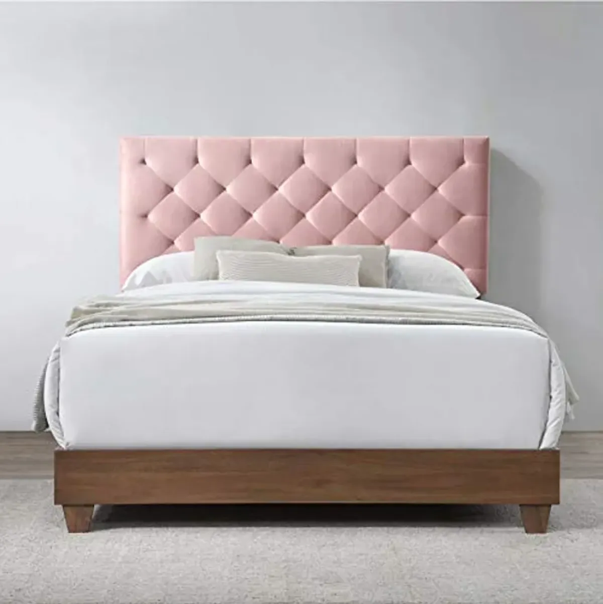 Modway Rhiannon Diamond Tufted Upholstered Performance Velvet Queen Bed, Walnut Dusty Rose