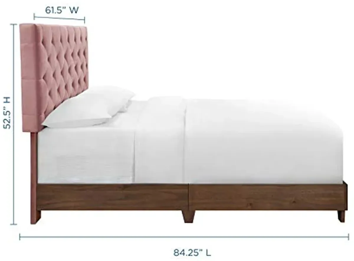 Modway Rhiannon Diamond Tufted Upholstered Performance Velvet Queen Bed, Walnut Dusty Rose