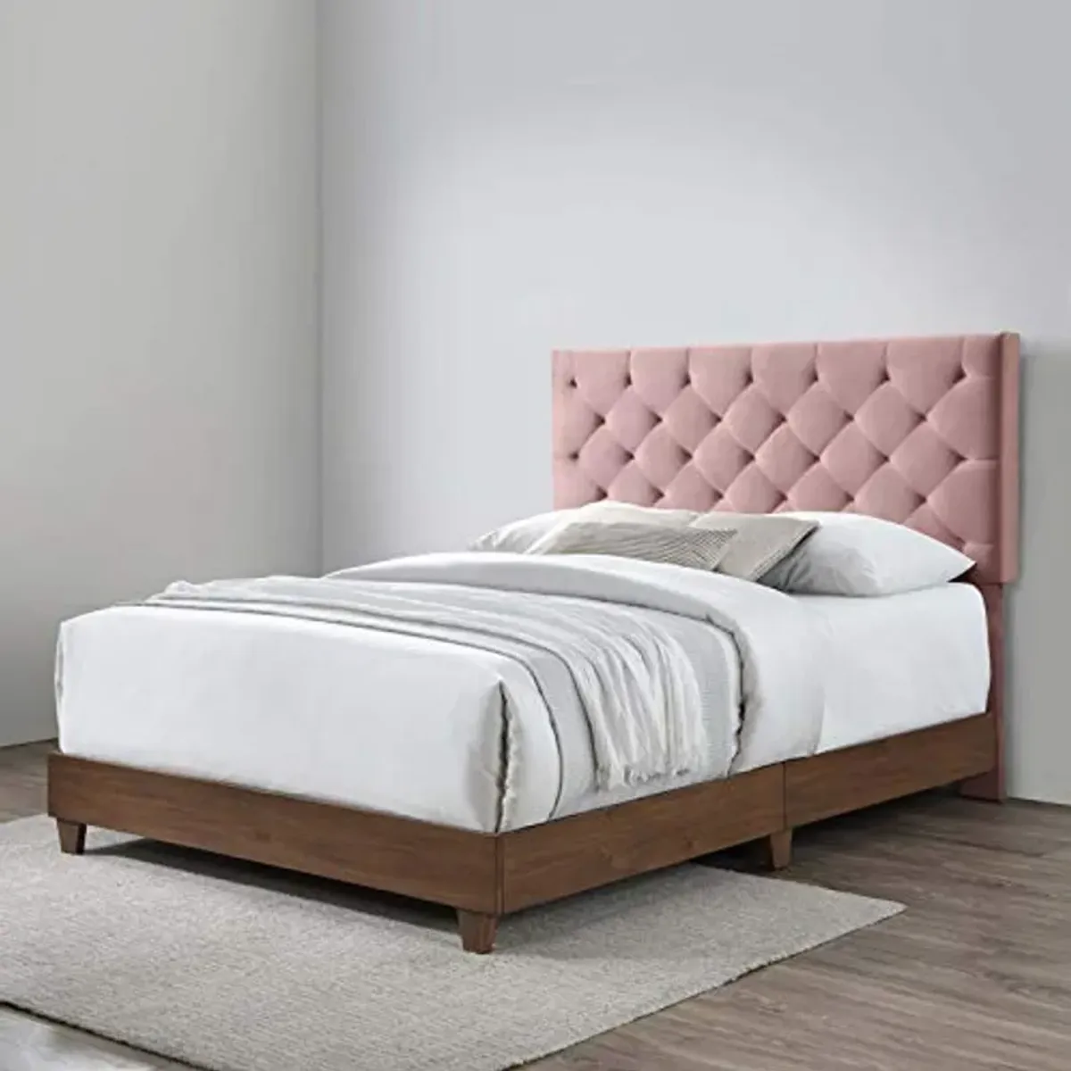 Modway Rhiannon Diamond Tufted Upholstered Performance Velvet Queen Bed, Walnut Dusty Rose