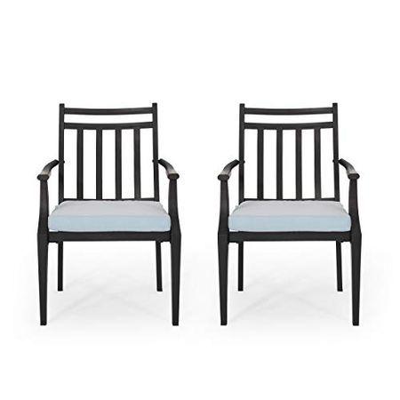 Christopher Knight Home Faithe Outdoor Dining Chair (Set of 2), Matte Black, Light Teal