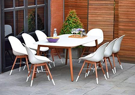 Amazonia Rutland 9-Piece Patio Dining Set | Durable Eucalyptus Wood | White Side Chairs