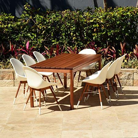 Amazonia Norfolk Rectangular 9-Piece Patio Dining Set | Durable Eucalyptus Wood | White Chairs