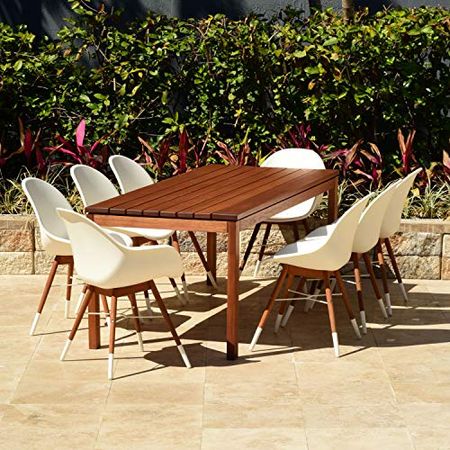 Amazonia Norfolk Deluxe 9-Piece Patio Dining Set | Durable Eucalyptus Wood | White Chairs