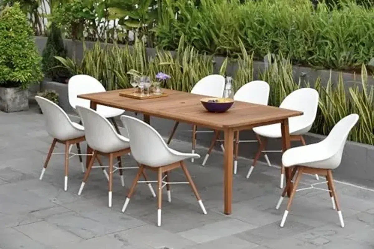 Amazonia Durham Rectangular 9-Piece Patio Dining Set | Durable Eucalyptus Wood | White Chairs