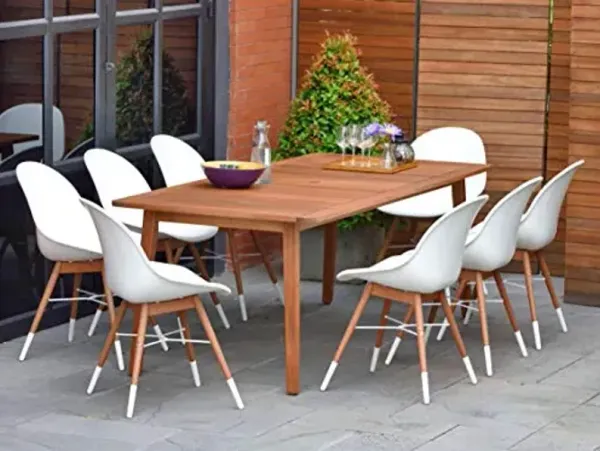 Amazonia Durham Rectangular 9-Piece Patio Dining Set | Durable Eucalyptus Wood | White Chairs