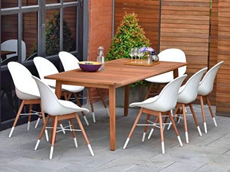 Amazonia Durham Rectangular 9-Piece Patio Dining Set | Durable Eucalyptus Wood | White Chairs