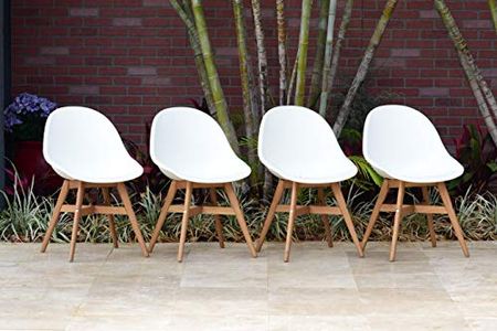 Amazonia Angus Deluxe 7-Piece Rectangular Patio Dining Set | Durable Teak Wood | White Chairs