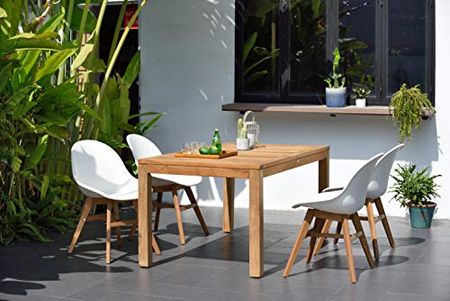 Amazonia Angus 5-Piece Rectangular Patio Dining Set | Durable Teak Wood | White Chairs
