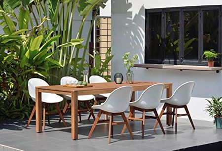 Amazonia Gloucester 7-Piece Deluxe Patio Dining Set | Durable Eucalyptus Wood | White Chairs