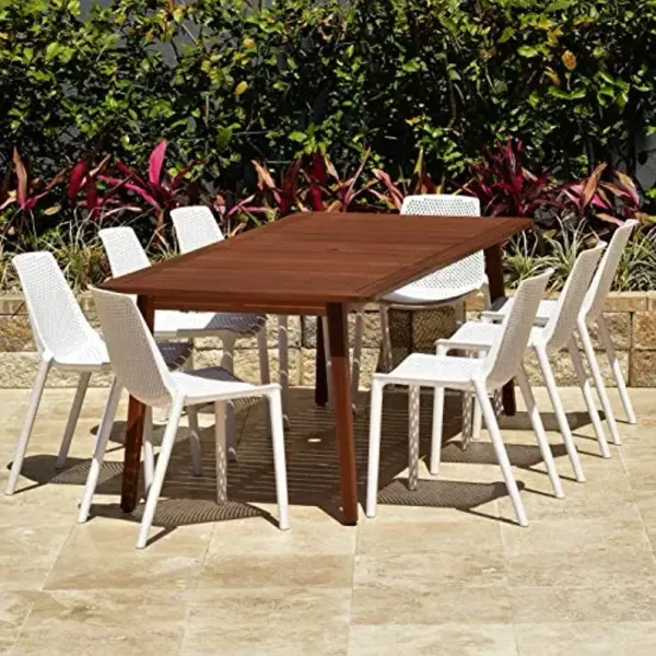 Amazonia Orlando 9-Piece Patio Dining Set | Durable Eucalyptus | White Chairs