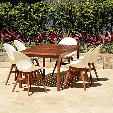 Amazonia Gloucester 7-Piece Patio Dining Set | Durable Eucalyptus Wood | White Chairs