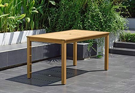 Amazonia Hilliard 5-Piece Rectangular Patio Dining Set | Durable Wood with Teak Finish | White Chairs