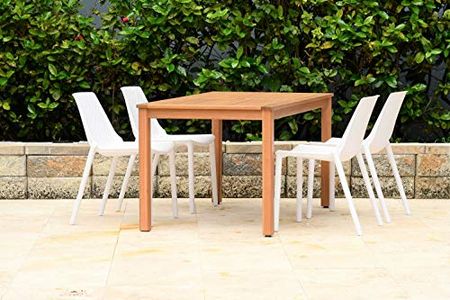 Amazonia Hilliard 5-Piece Rectangular Patio Dining Set | Durable Wood with Teak Finish | White Chairs