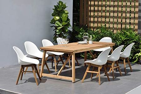 Amazonia Keystone 9-Piece Oval Patio Dining Set | Grade A Teak Wood | White Side Chairs