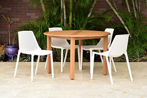 Amazonia Bronson 5-Piece Classic Patio Dining Set | Durable Wood with Teak Finish | White Chairs