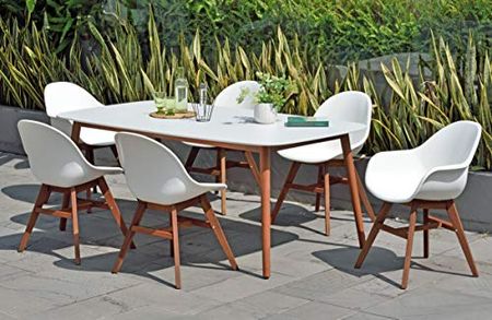 Amazonia Rutland 9-Piece Deluxe Patio Dining Set | Durable Eucalyptus Wood | White Chairs