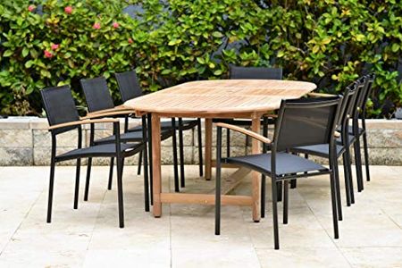 Amazonia Kenneth 9-Piece Oval Patio Dining Set | Durable Teak Wood | Black Sling Chairs