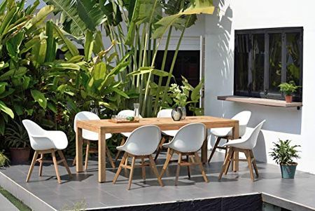 Amazonia Lothian 8-Piece Deluxe Patio Dining Set | Durable Teak Wood | White Chairs