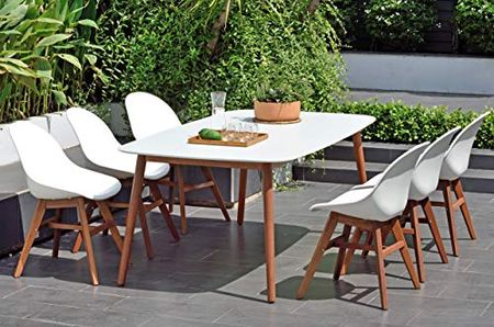 Amazonia Rutland 7-Piece Patio Dining Set | Durable Eucalyptus Wood | White Side Chairs