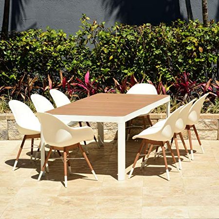 Amazonia Biscayne 9-Piece Rectangular Patio Dining Set | Durable Wood | White Modern Chairs