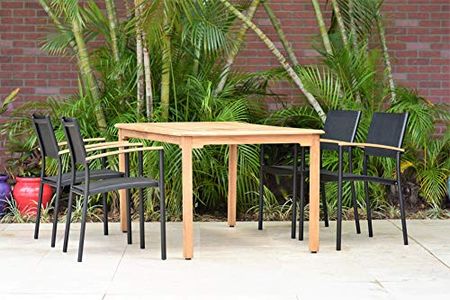 Amazonia Kenneth 5-Piece Patio Dining Set | Durable Teak Wood | Black Sling Chairs