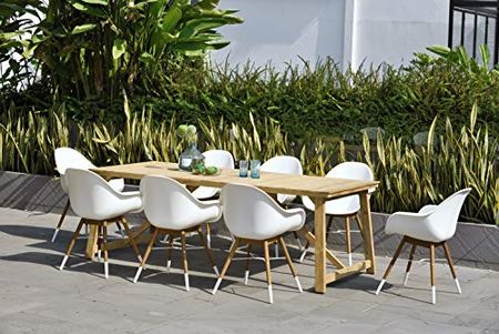Amazonia Keystone 9-Piece Oval Patio Dining Set | Grade A Teak Wood | White Chairs