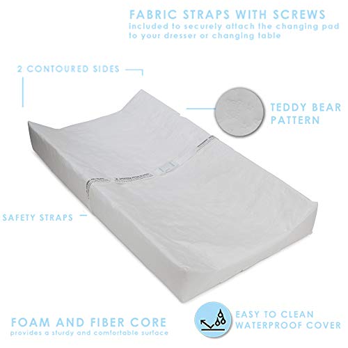 Delta Children Sutton 3 Drawer Dresser with Changing Top, White and Contoured Changing Pad, White