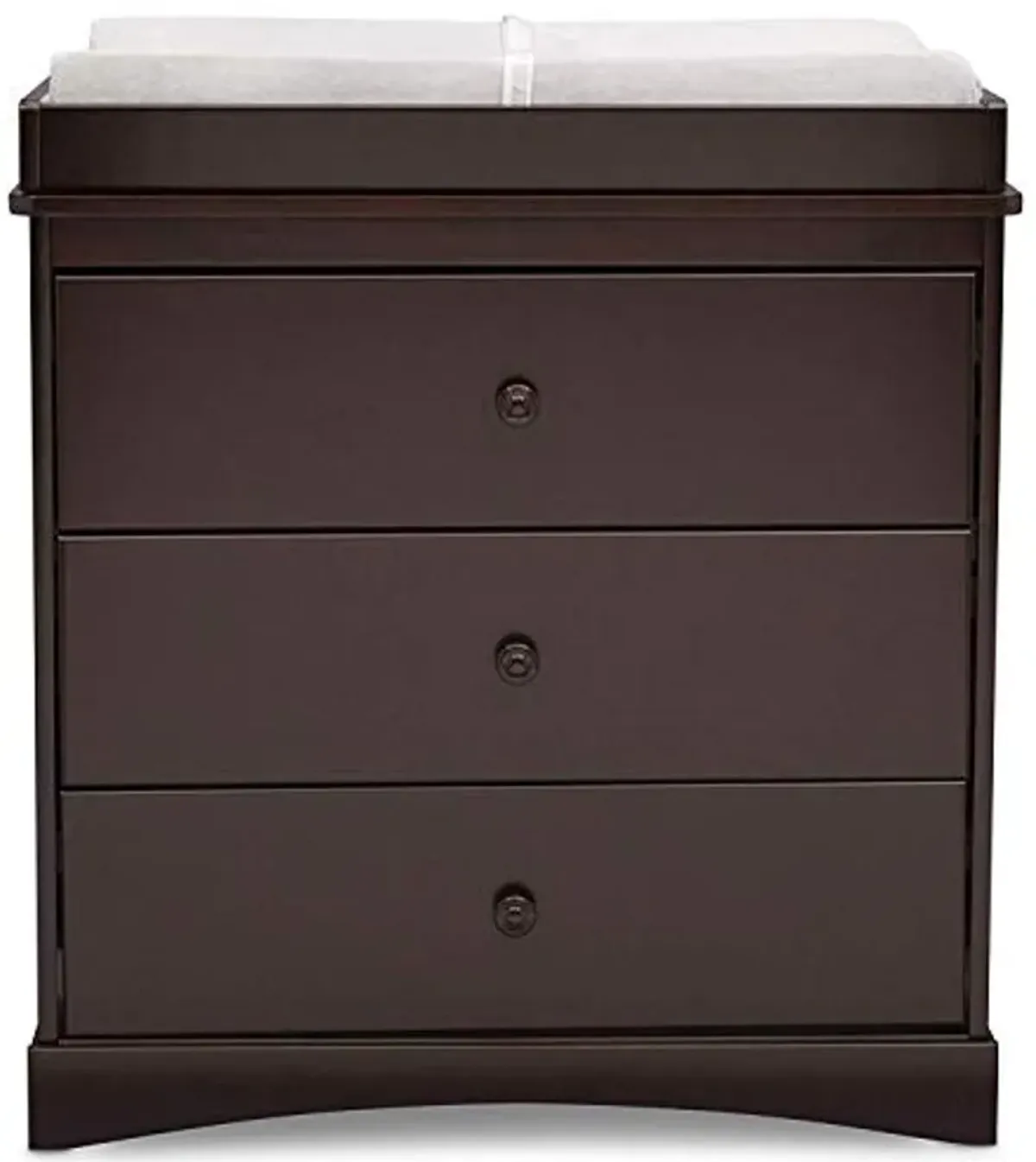 Delta Children Sutton 3 Drawer Dresser with Changing Top, Dark Chocolate and Contoured Changing Pad, White