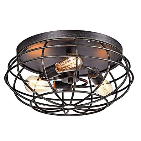 The Lighting Store Cecilia Antique Black Industrial Iron Cage Flush Mount Chandelier
