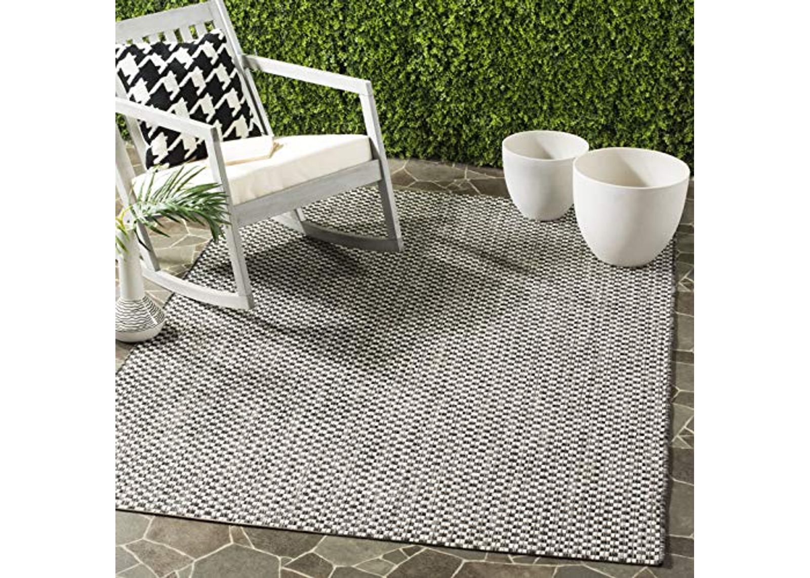 SAFAVIEH Courtyard Collection 4' Square Black / Grey CY8653 Indoor/ Outside Waterproof Easy cleansingPatio Backyard Mudroom Accent Mat