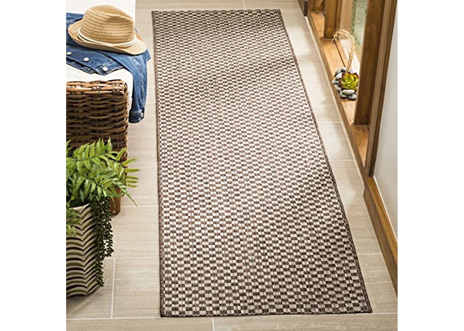 SAFAVIEH Courtyard Collection 2'3" x 6'7" Light Brown / Light Grey CY8653 Indoor-Outdoor Waterproof Easy-Cleaning Patio Backyard Mudroom Runner-Rug