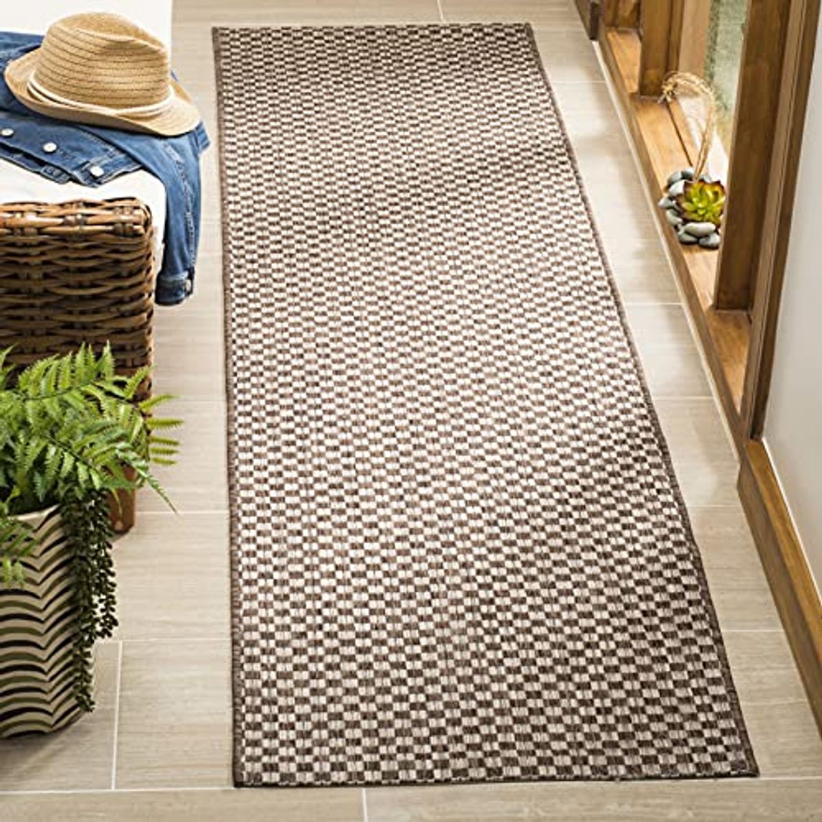 SAFAVIEH Courtyard Collection 2'3" x 6'7" Light Brown / Light Grey CY8653 Indoor-Outdoor Waterproof Easy-Cleaning Patio Backyard Mudroom Runner-Rug