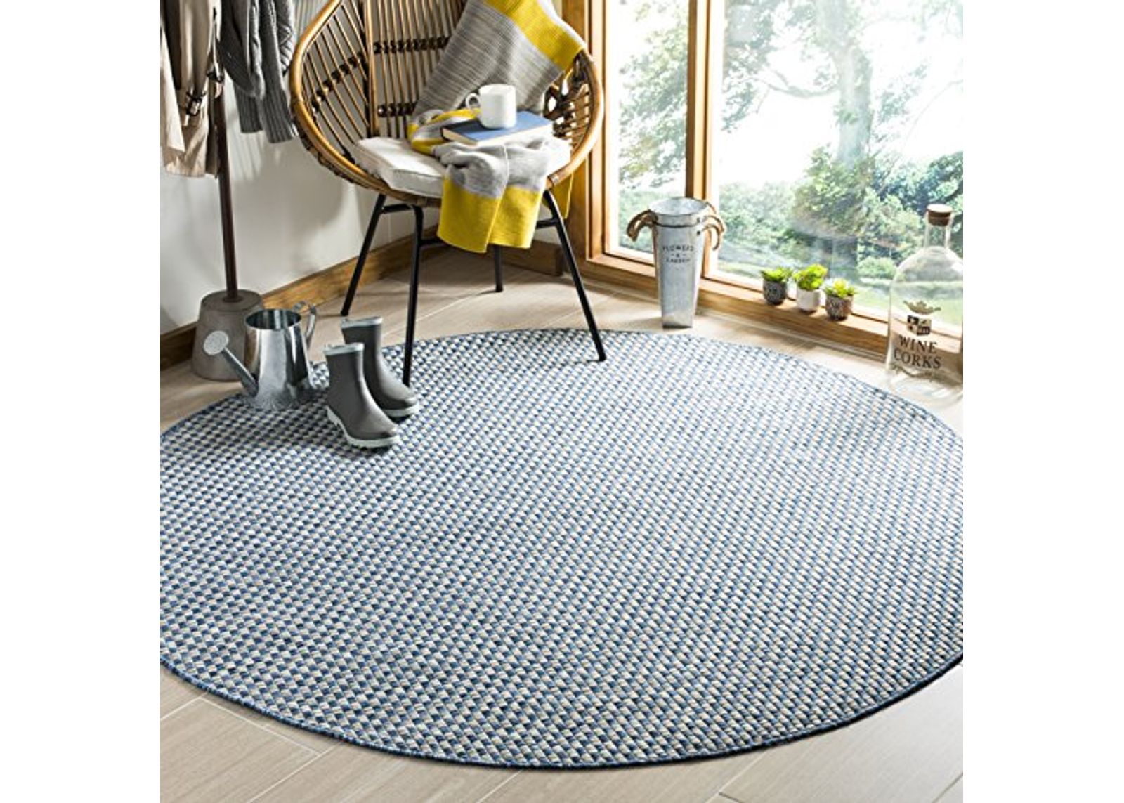 SAFAVIEH Courtyard Collection 4' Round Blue/Grey CY8653 Indoor/ Outside Waterproof Easy cleansingPatio Backyard Mudroom Area Mat