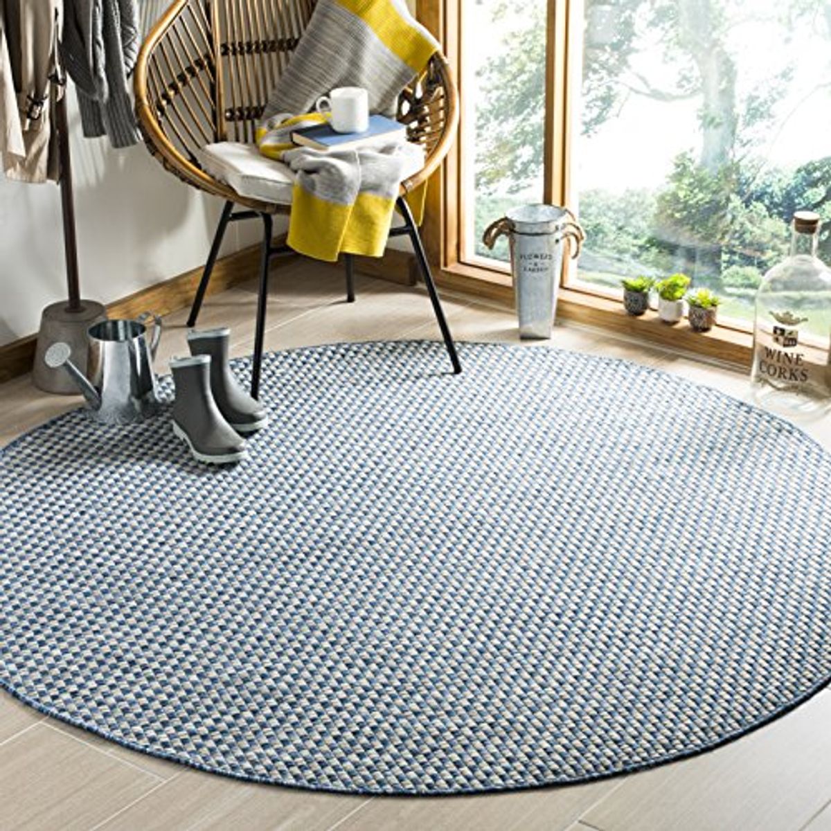 SAFAVIEH Courtyard Collection 4' Round Blue/Grey CY8653 Indoor/ Outside Waterproof Easy cleansingPatio Backyard Mudroom Area Mat