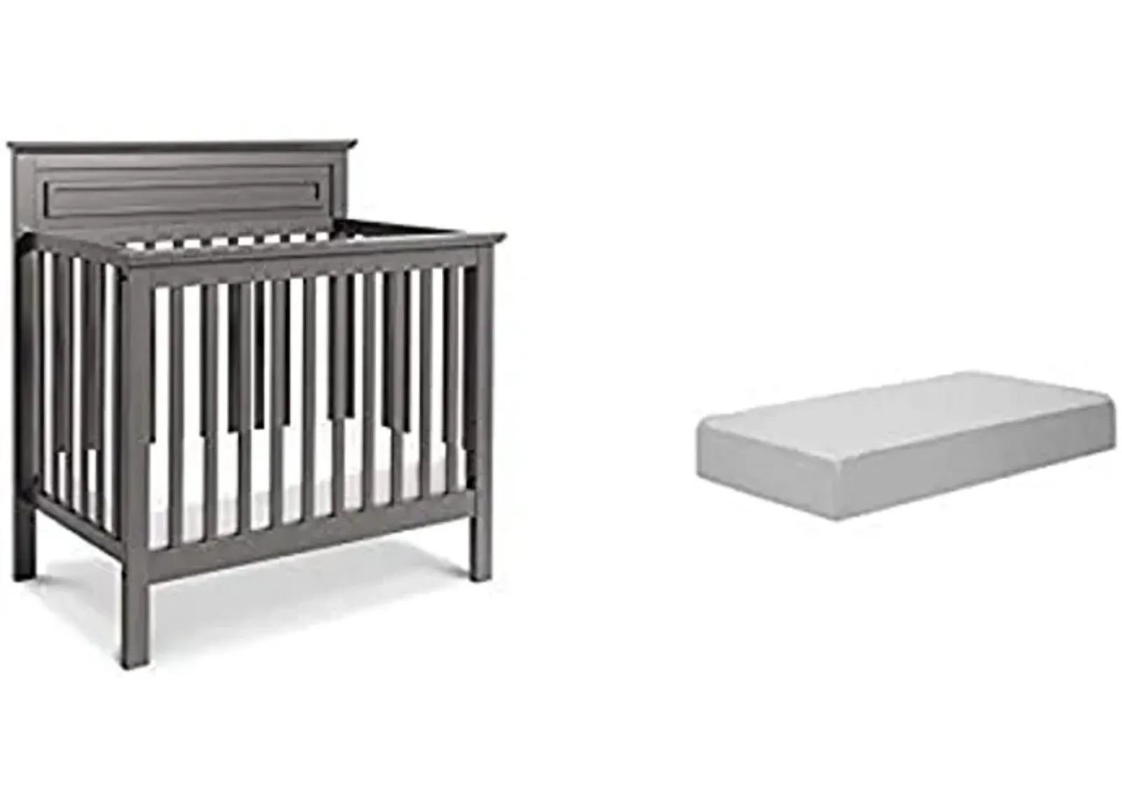 Davinci Autumn 4 in 1 Convertible Mini Crib, Slate with Complete Slumber Mini Crib Mattress