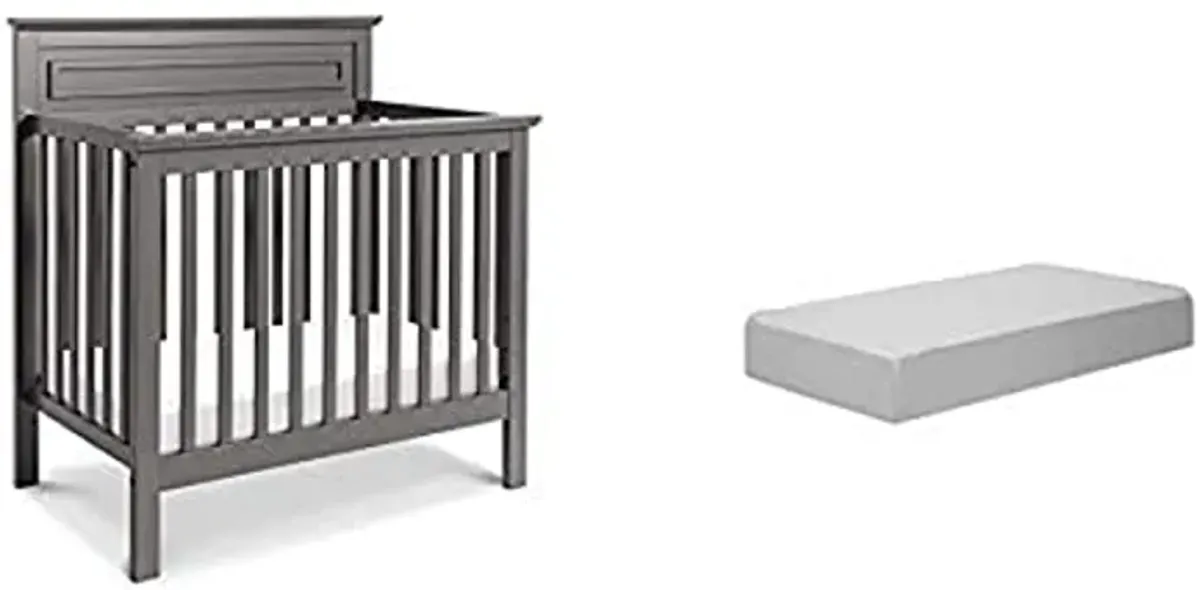 Davinci Autumn 4 in 1 Convertible Mini Crib, Slate with Complete Slumber Mini Crib Mattress