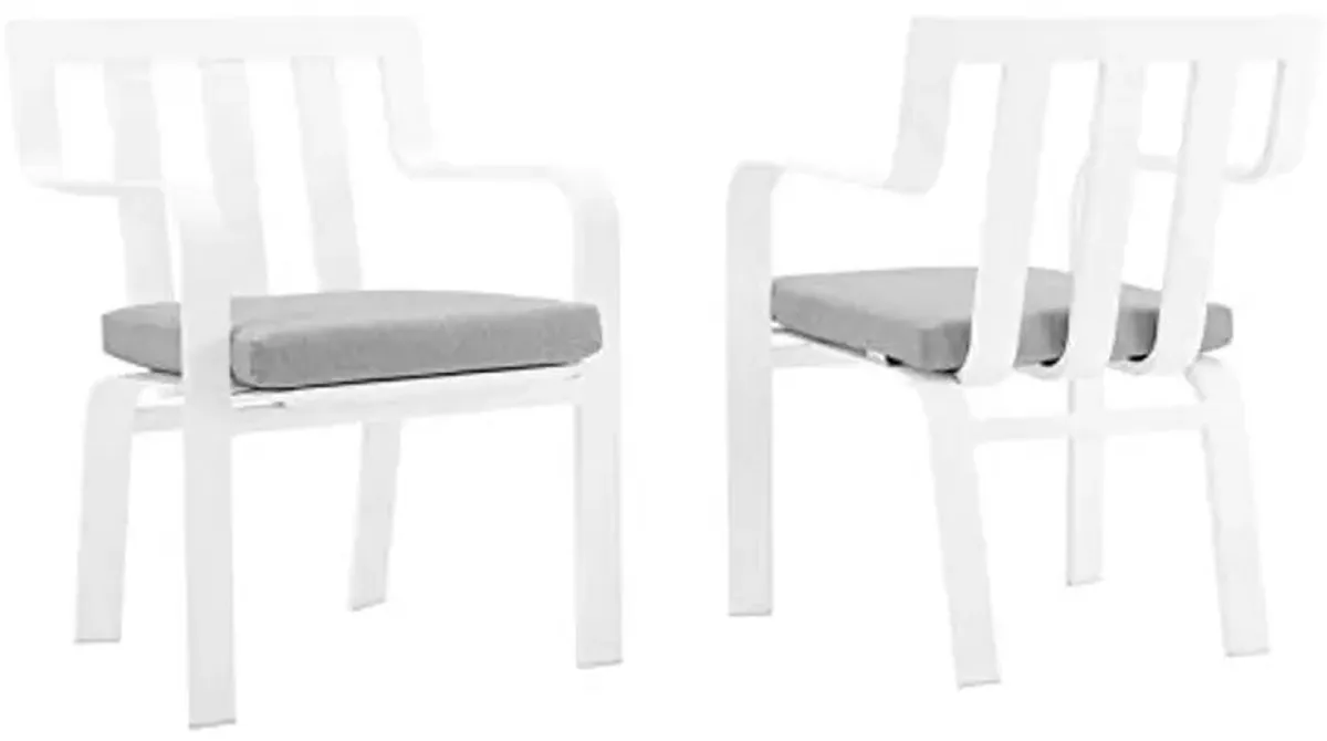 Modway Baxley 32" Modern Fabric Outdoor Patio Armchair in White/Gray (Set of 2)